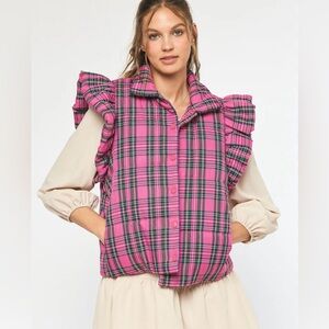 entro boutique pink plaid ruffle vest